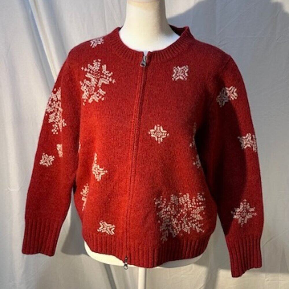 Garnet Hill Lambswool & Angora Snowflake Zip‑Up Sweater – Women’s Size Small